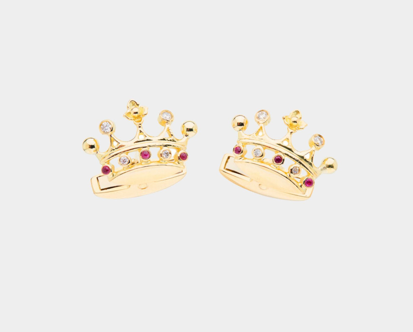 18ct Yellow Gold Ruby and Diamond Crown Cufflinks