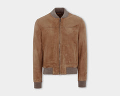 Suede Shearling Baseball Bomber Jacket