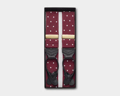 Burgundy & White Spot Barathea Black Leather End Braces