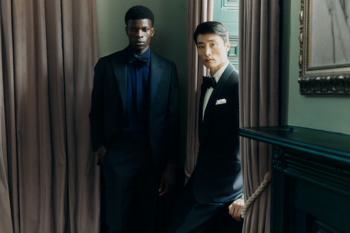 Two men wearing Thom Sweeney suits 