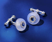 18ct White Gold Cufflinks Rock Crystal, Diamond And Sapphire Cufflinks