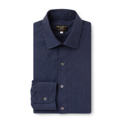 Denim Blue Herringbone Wool Cotton Blend Shirt - New