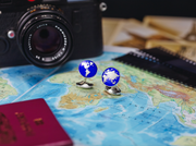 Sterling Silver Enamel World Cufflinks