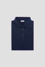 Folded men's Inkwell Navy long sleeve polo shirt made from Egyptian Mako cotton