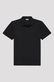 Flatlay of men's Midnight Black polo shirt made from Sea Island cotton