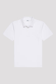 Flatlay of men's Optic White polo shirt made from Sea Island cotton