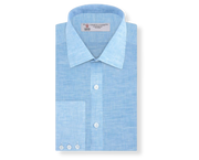 Turquoise Linen Shirt with T&A Collar and 3-Button Cuffs