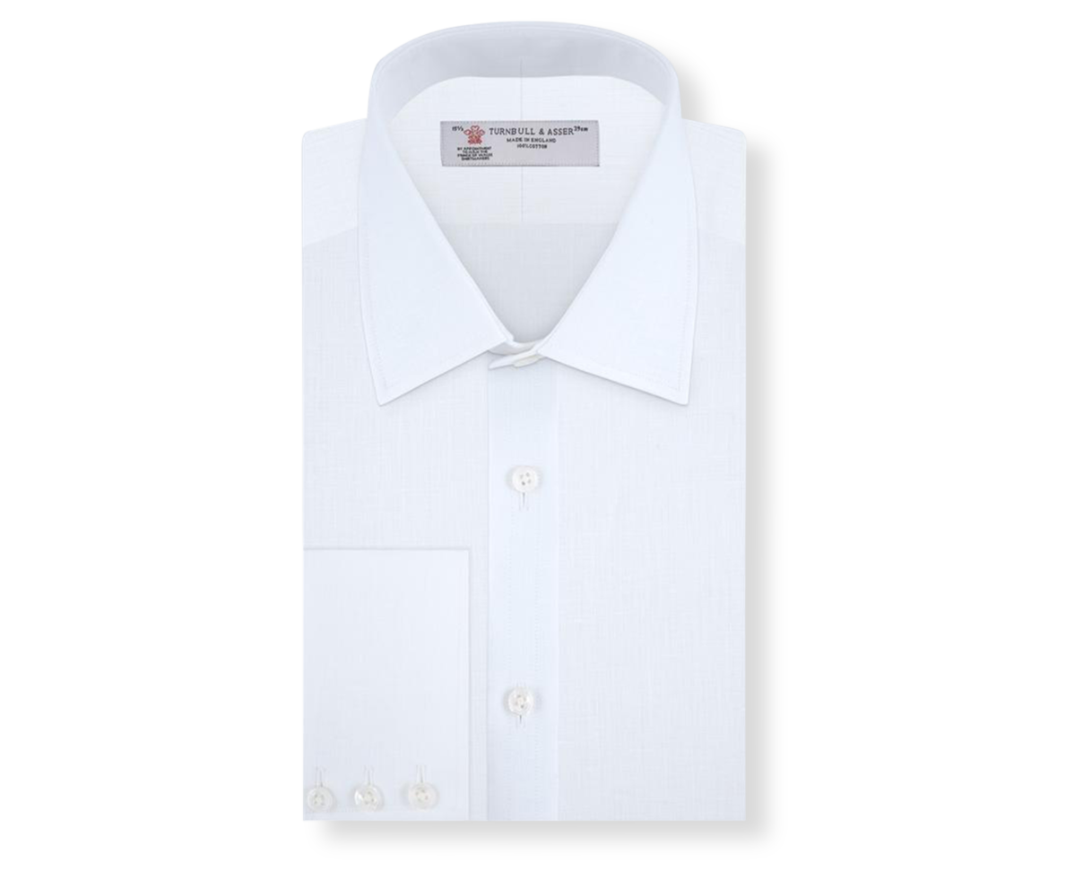 White Linen Shirt with T&A Collar and 3-Button Cuffs