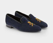 Navy Skull & Crossbones Velvet Slippers