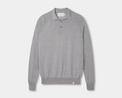 Grey Long Sleeve Wool Polo