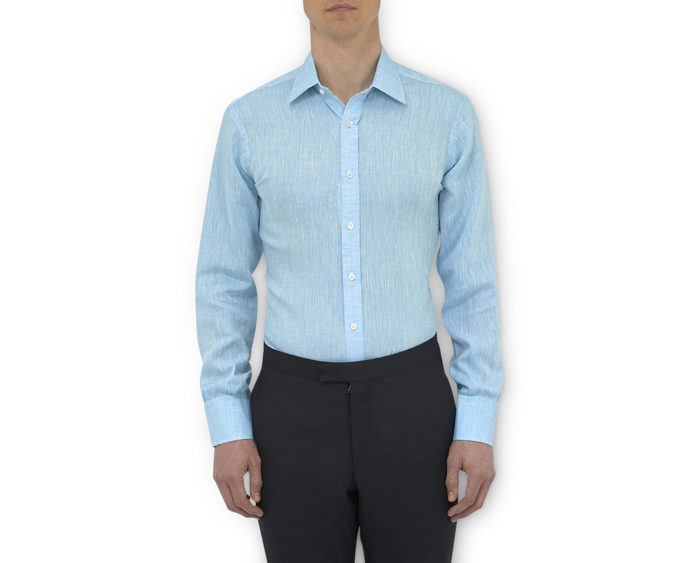 Turquoise Linen Shirt with T&A Collar and 3-Button Cuffs